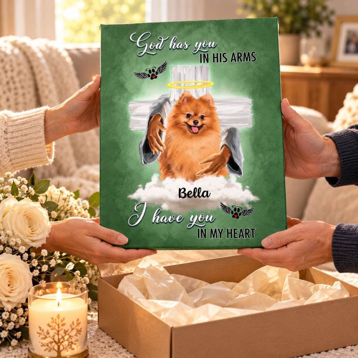 Memorial Gift - God has you in his arms, i have you in my heart Personalized Canvas