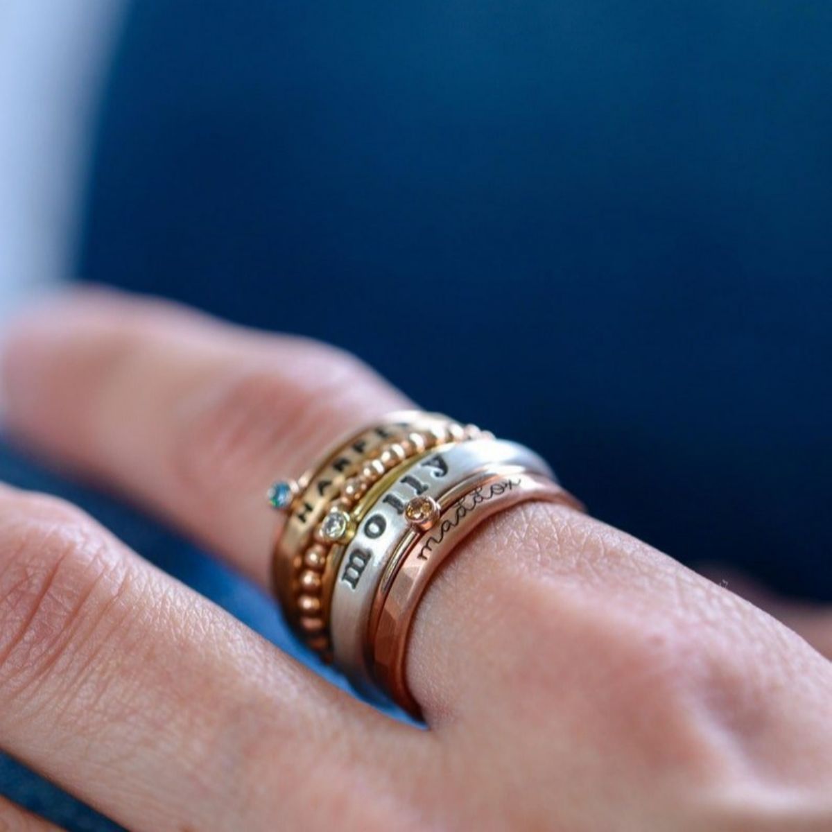 Personalized Mixed Metal Stackable Name Birthstone Ring Gifts