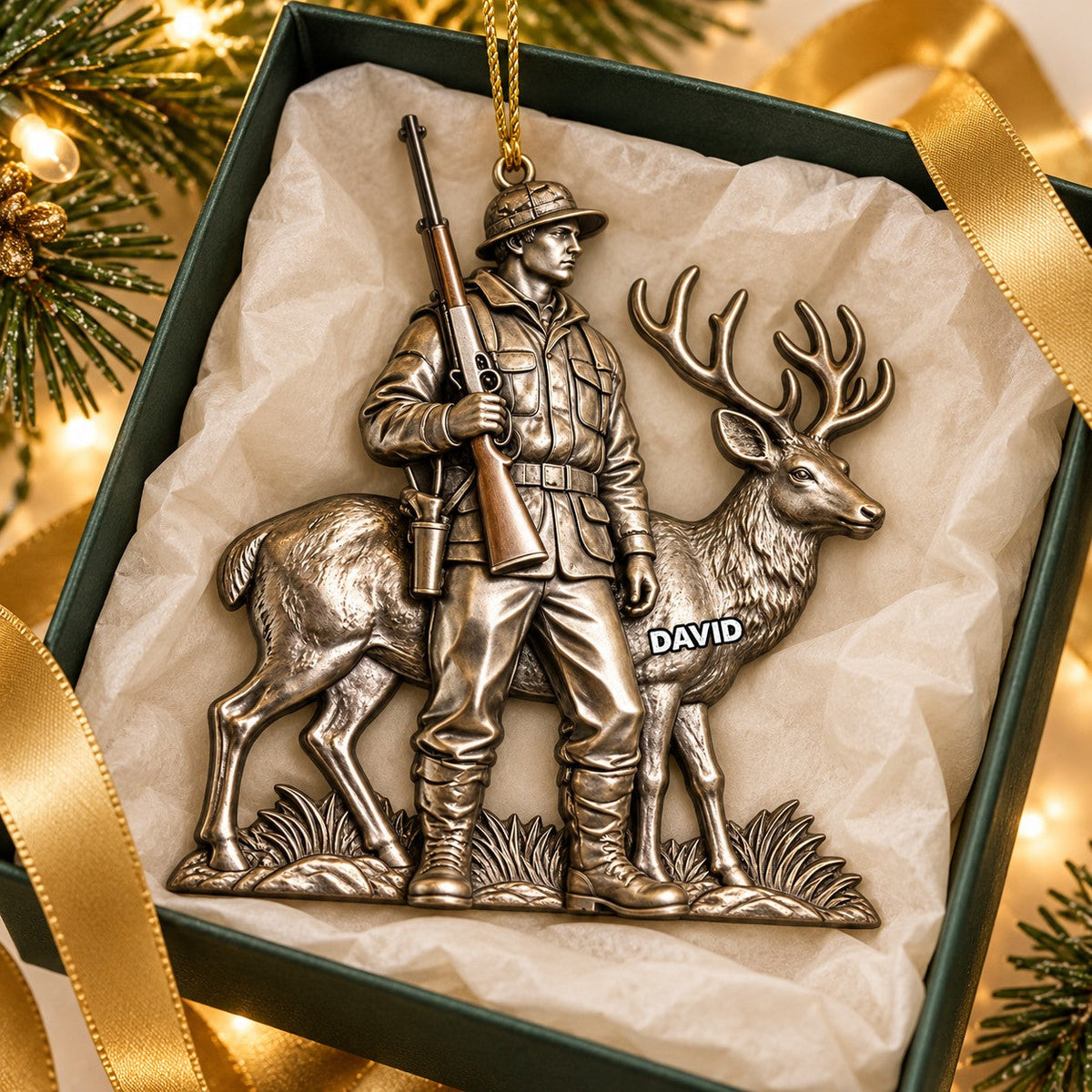Personalized Hunter-themed Ornament,Custom Name Christmas Gift
