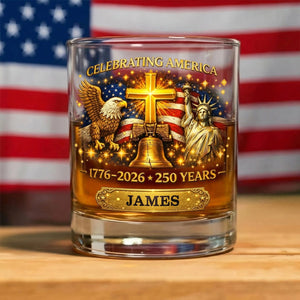 Celebrating America 1776-2026 250 Years Theme Personalized Whiskey Glass