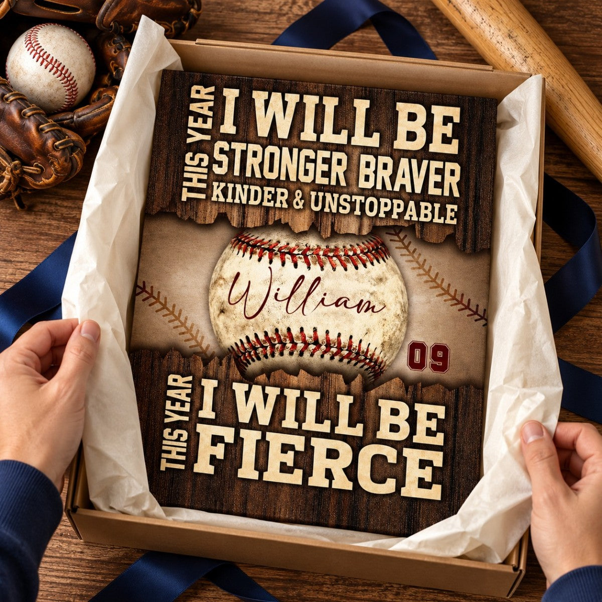 Baseball Gift - This Year I Will Be Stronger, Braver, Kinder & Unstoppable Personalized Canvas