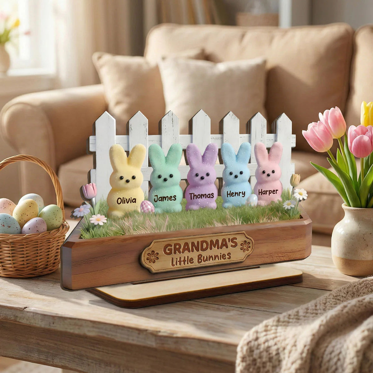 Easter Grandma Little Bunnies - Personalized Wooden Plaque - Easter Gift For Grandma