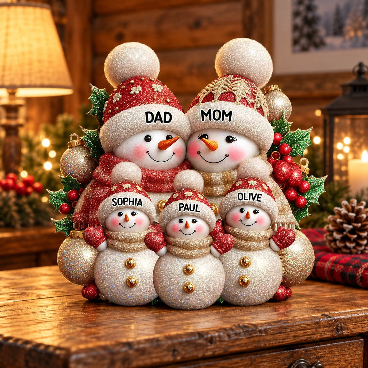 Personalized Family Snowman Merry Christmas Sign Custom Name Shaped Acrylic Plaque