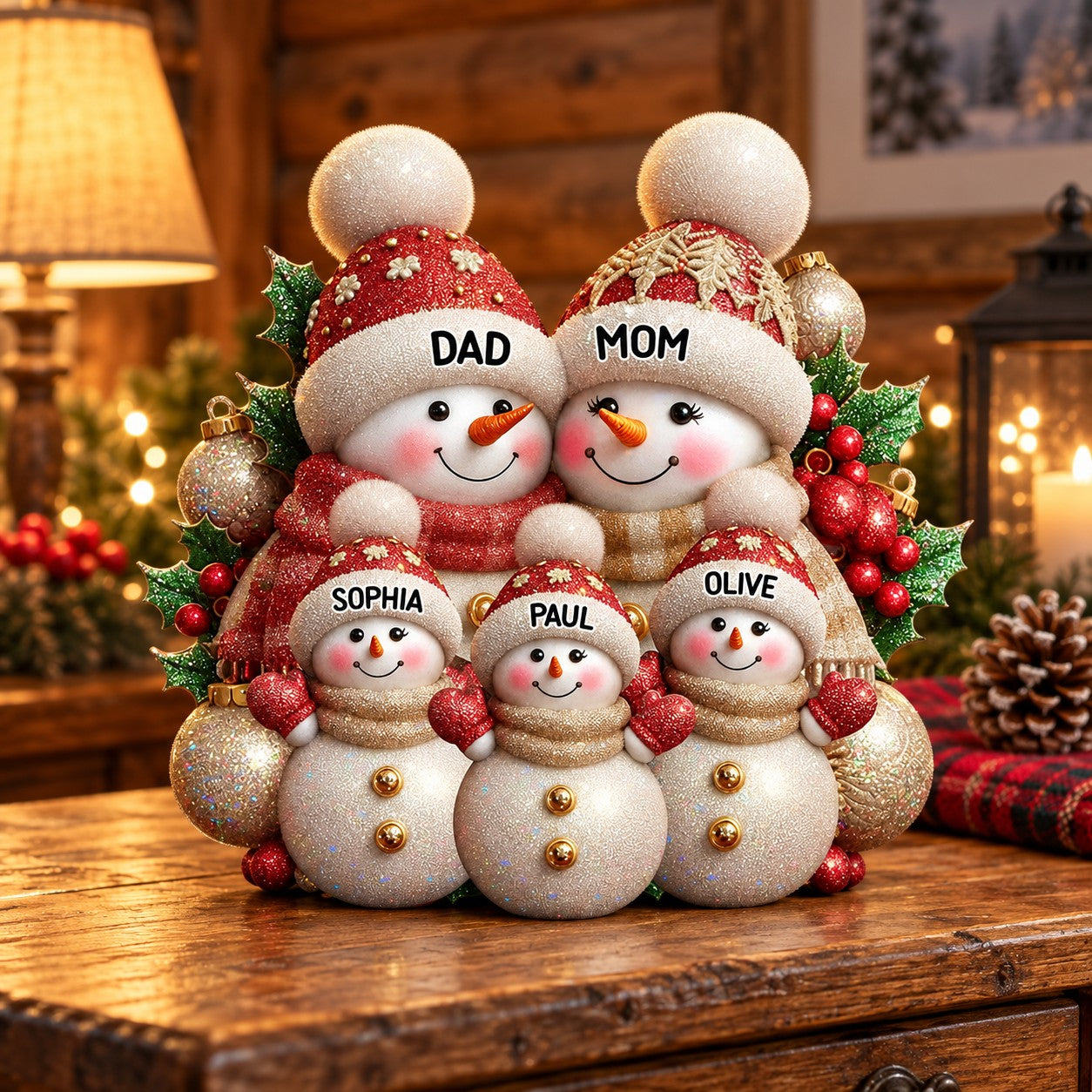Personalized Family Snowman Merry Christmas Sign Custom Name Shaped Acrylic Plaque