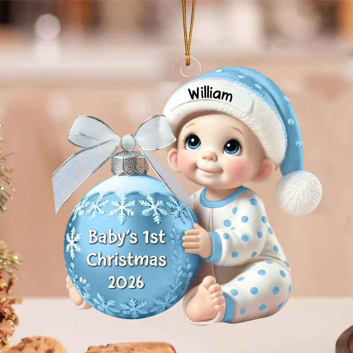 Baby Holding Christmas Bauble – Baby's 1st Christmas Personalized Ornament