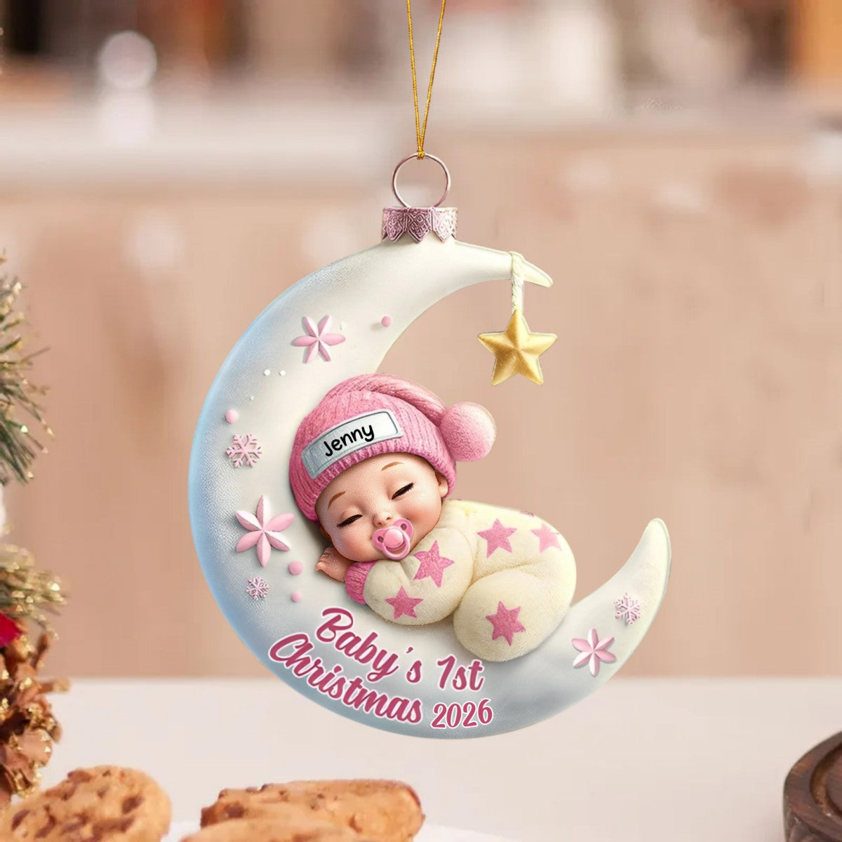 Baby Sleeping On The Moon – Baby's 1st Christmas Personalized Ornament