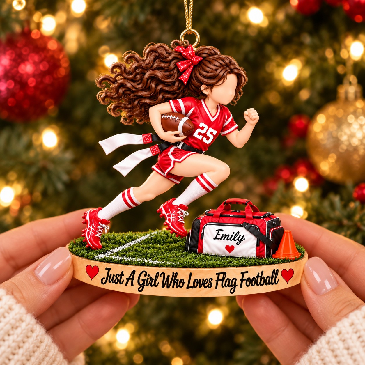Just A Girl Who Loves Flag Football - Personalized Flag Football Girl Ornament – Custom Athlete Christmas Gift