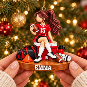 Personalized Girls’ Flag Football Christmas Ornament, Custom Name Female Football Player Gift
