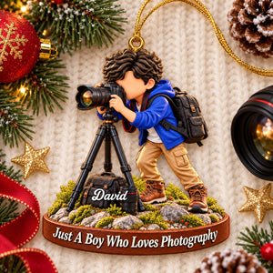 Just A Boy Who Loves Photography Personalized Christmas Ornament Gift for Photographer
