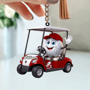 Golf Player On Golf Cart Keychain  – Personalized Gift For Golf Lovers