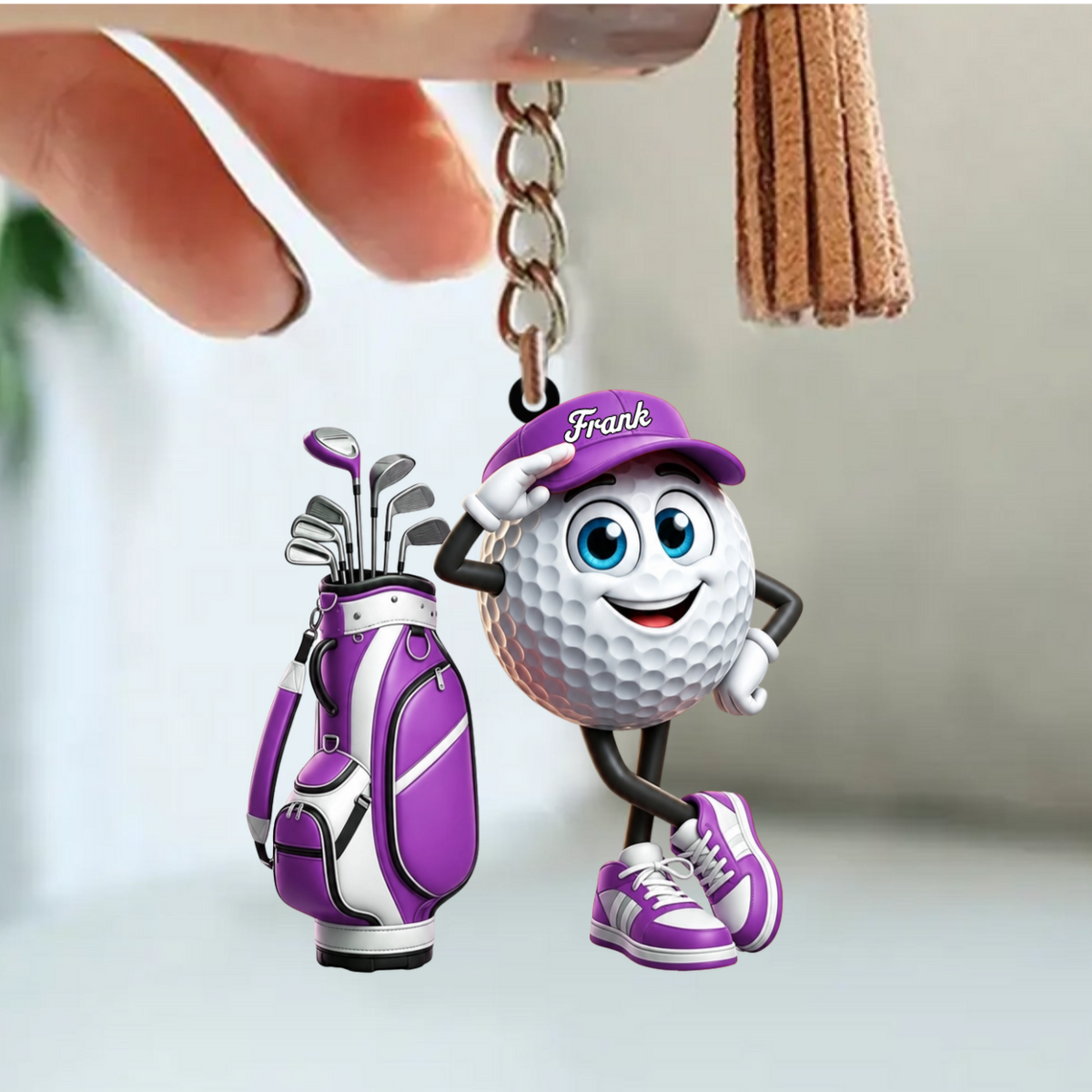 Hand Salute Personalized Cute Golf Ball Mascot Keychain Gift For Golf Lovers