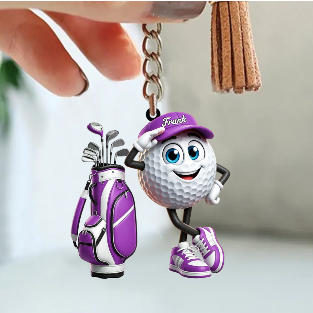 Hand Salute Personalized Cute Golf Ball Mascot Keychain Gift For Golf Lovers