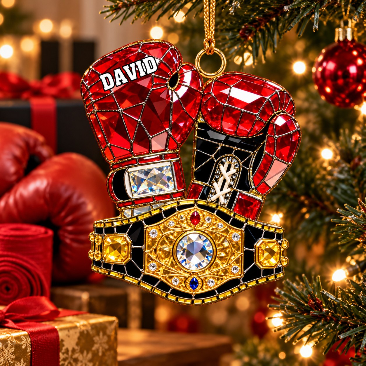 Personalized Boxing Glove Themed Stained Glass Ornament