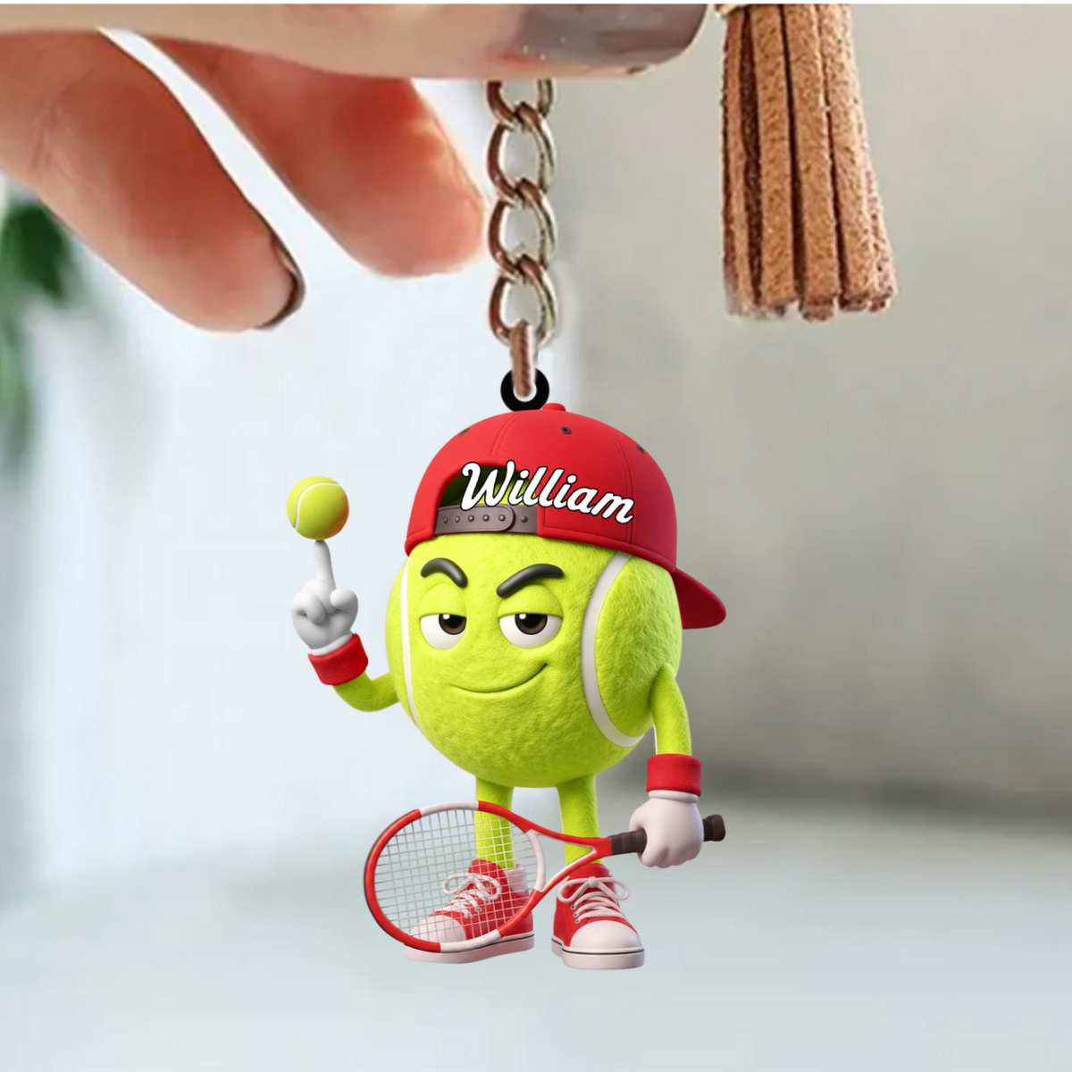 Balancing Ball On Finger Tennis Keychain Personalized Cool Tennis Ball Mascot Keychain