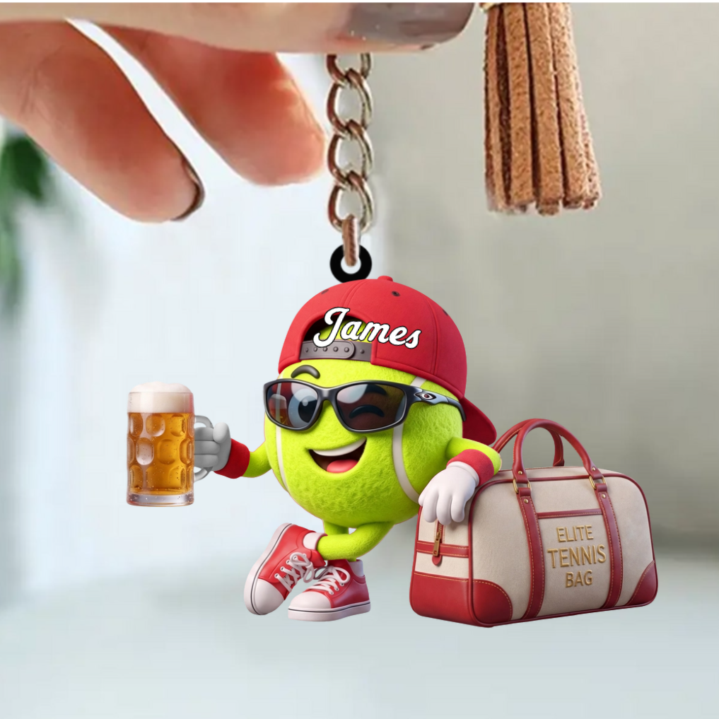 Beer Toast Design Beside Bag Tennis Keychain Personalized Cool Tennis Ball Mascot Keychain