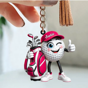 Cute Hugging Golf Bag With Golf Clubs Keychain - Personalized Golf Mascot Keychain Gift for Male & Female Golfer