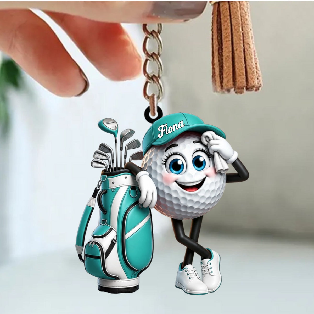 Cute Sweaty Golf Ball Golf Ball Mascot Keychain - Personalized Golf Mascot Keychain Gift for Male & Female Golfer