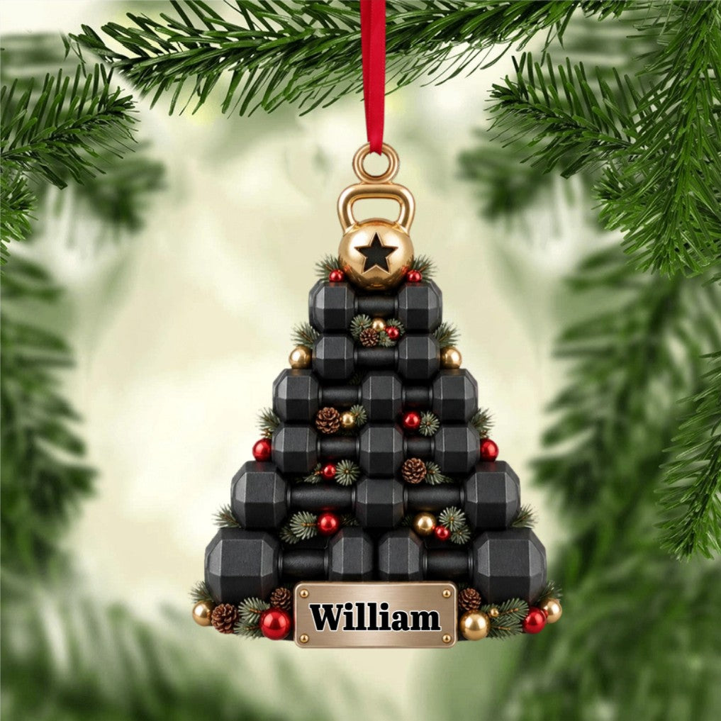 Weight Plate, Kettlebell, Dumbbell Kettlebell Personalized Fitness Gym Christmas Ornament