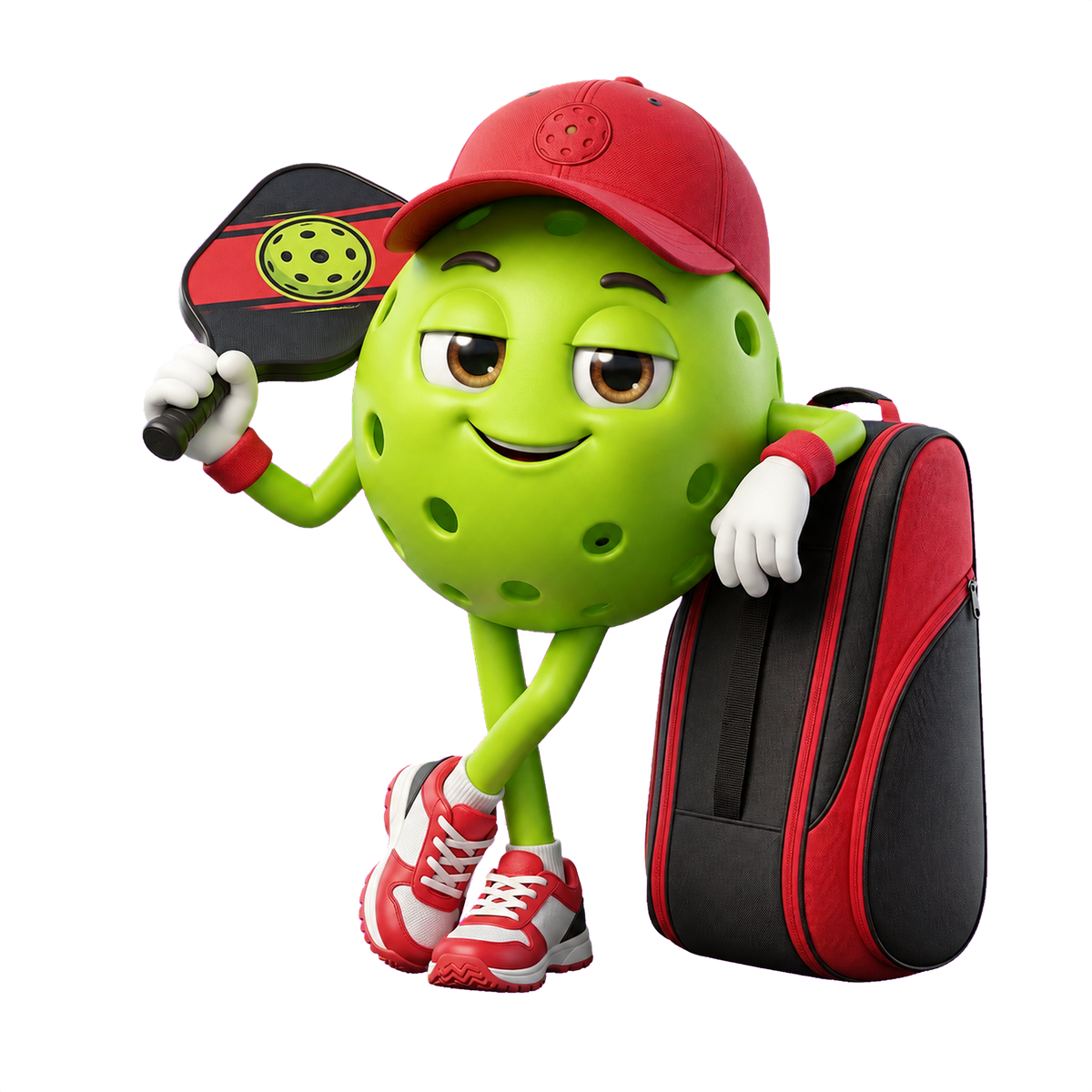 Pickleball Mascot Holding Paddle & Sports Bag Ornament- Personalized Gift for Pickleball Enthusiasts