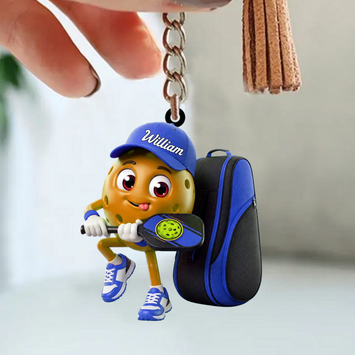 Pickleball Mascot With Sports Bag Keychain - Personalized Gift for Male & Female Player