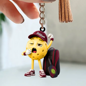 Yawning Pickleball Mascot With Sports Bag Keychain - Personalized Gift for Male & Female Player