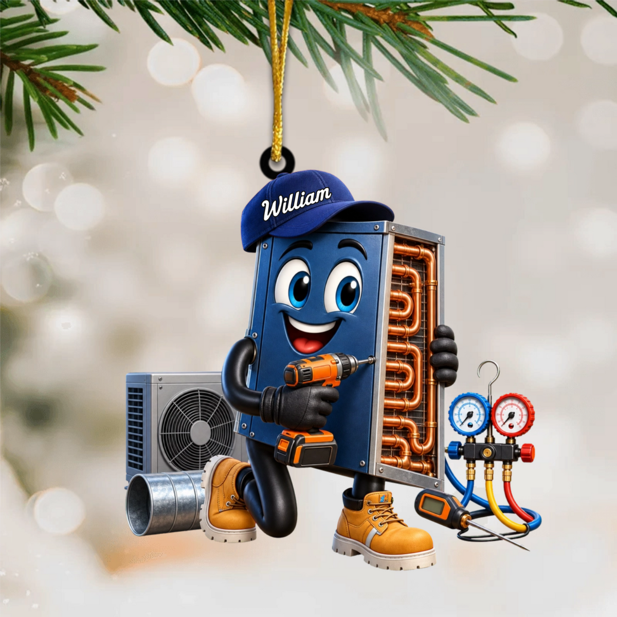 Cute HVAC Repair Mascot Ornament – Personalized Gift For Heating & Cooling Professionals
