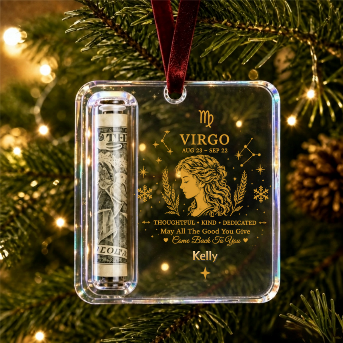 Custom Name – Personalized Zodiac Christmas Cash Ornament