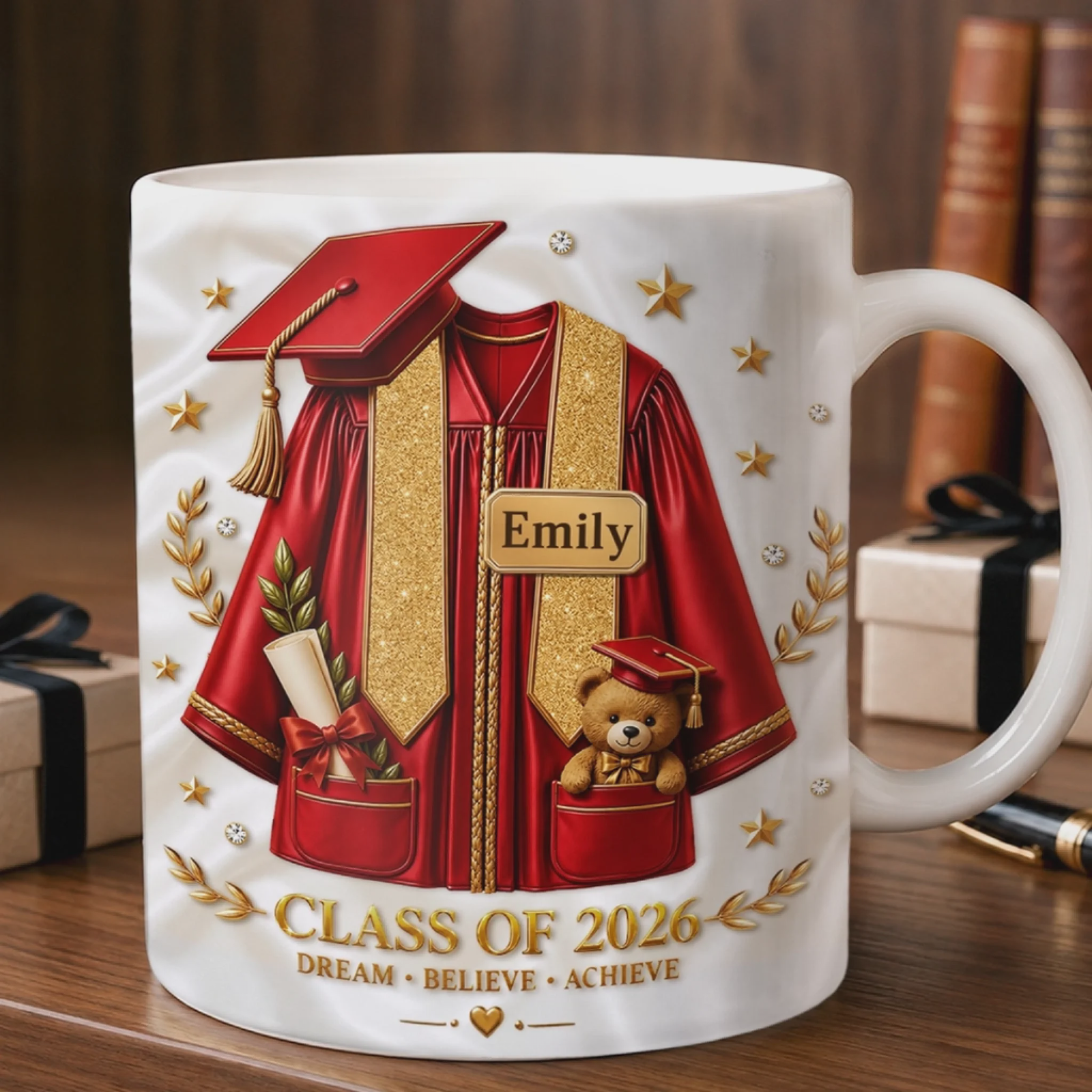 Personalized 3D Inflated Mug – "Sip, Dream, Achieve" – Graduation Gift For Him & Her