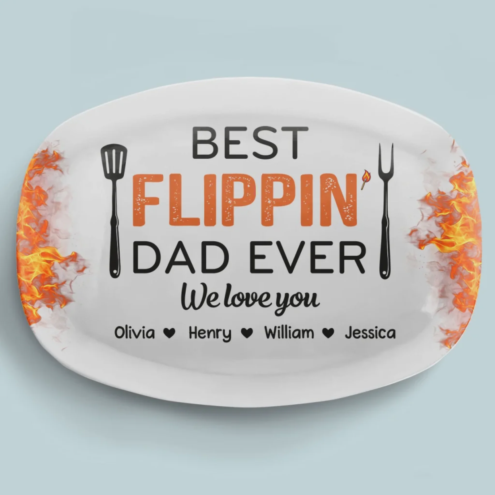 Father's Day Gift For Dad & Grandpa – Personalized "Best Flippin' Dad Ever" Family Platter