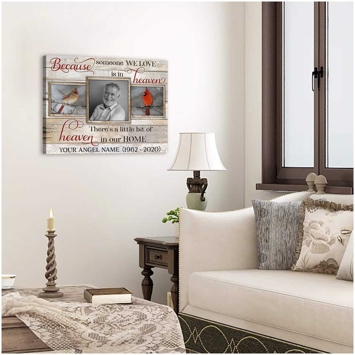 Personalized Memorial Photo Canvas Poster Gifts Beautiful Cardinal Because Someone We Love Is In Heaven