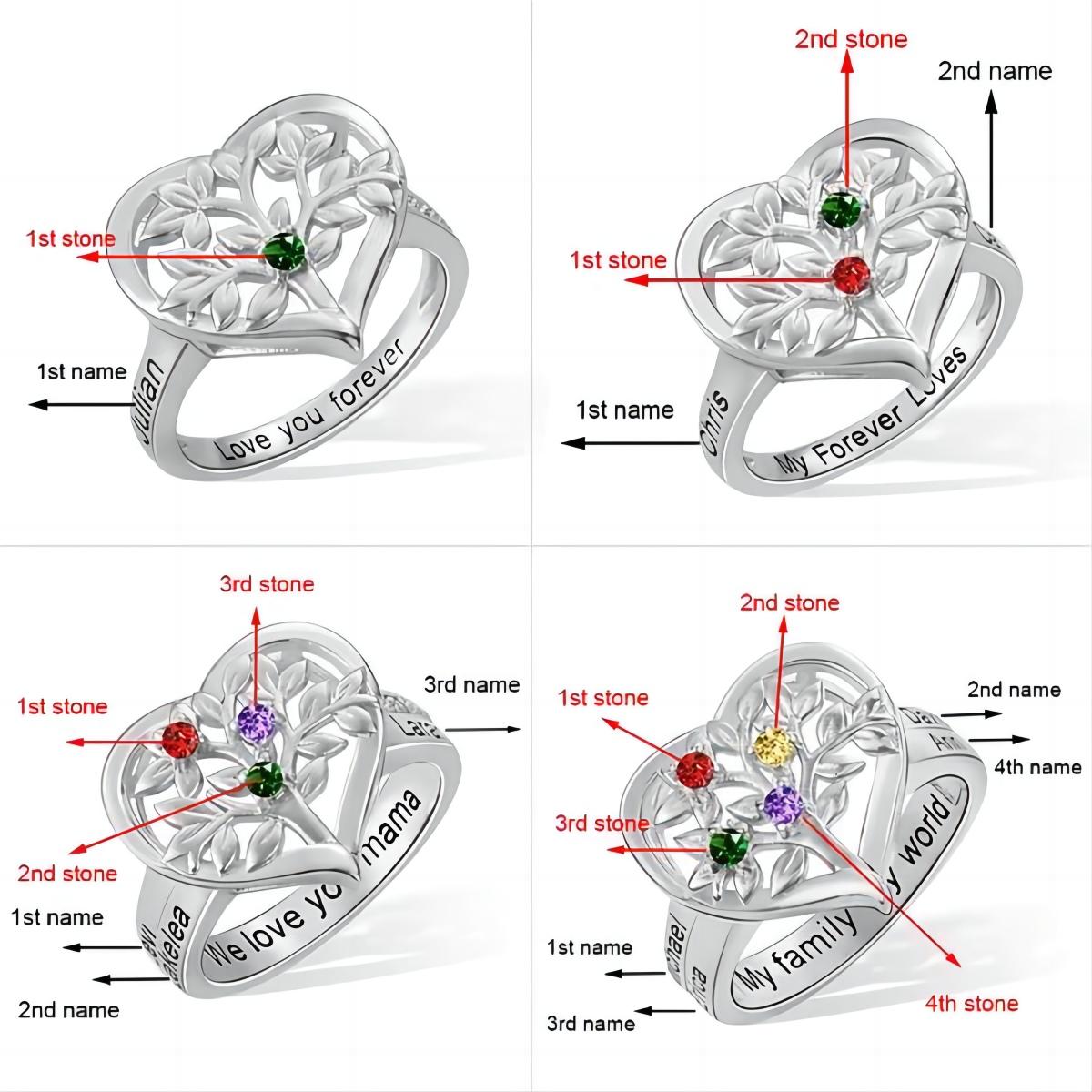 Personalized Family Tree Heart Ring Gift for Grandma