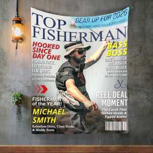 Personalized Fishing Magazine Cover Blanket Gifts for Men, Fly Fishing, Fishing Dad Gift