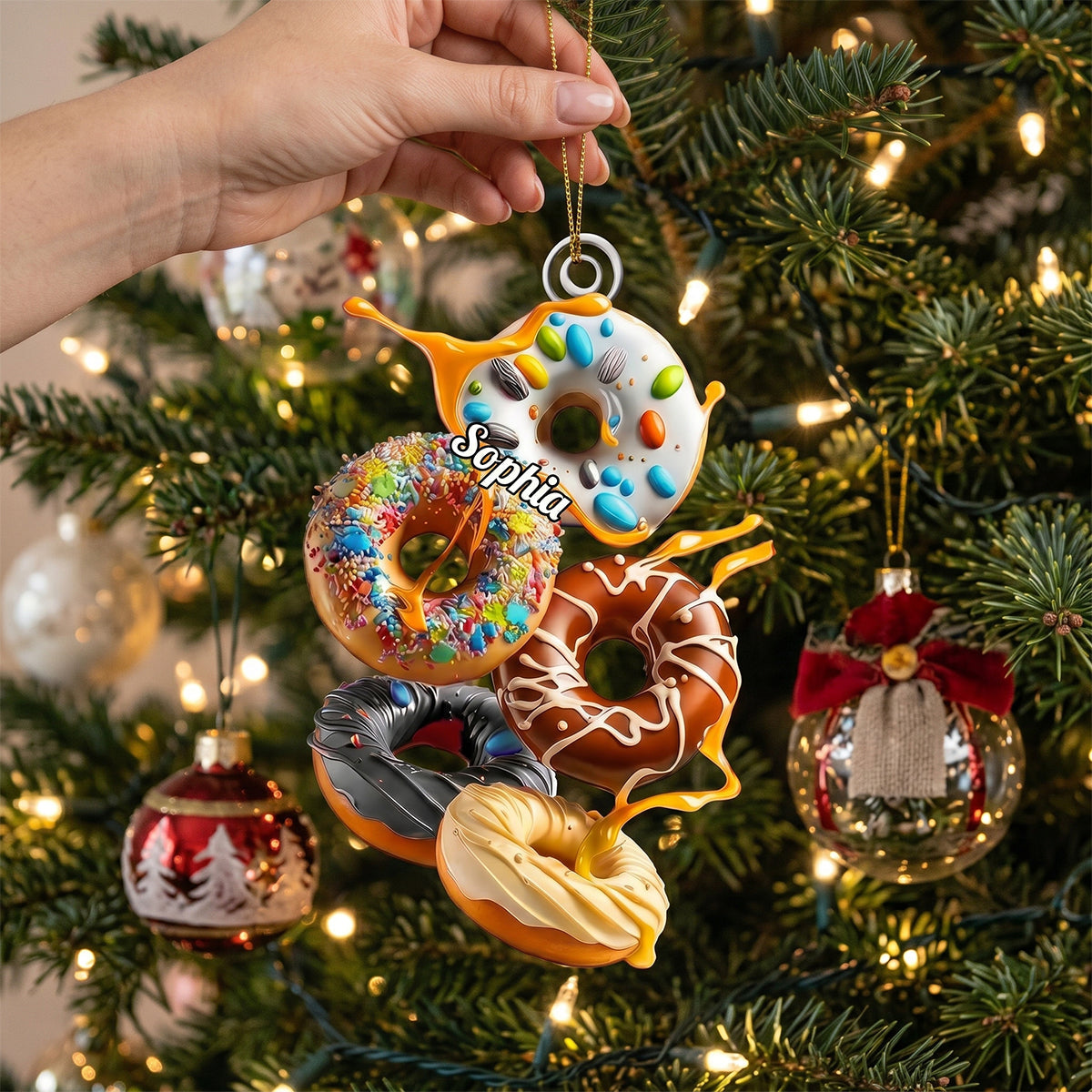 Personalized Colorful Floating Donuts Acrylic Hanging Ornament – Sweet Dessert Decor For Food Lovers
