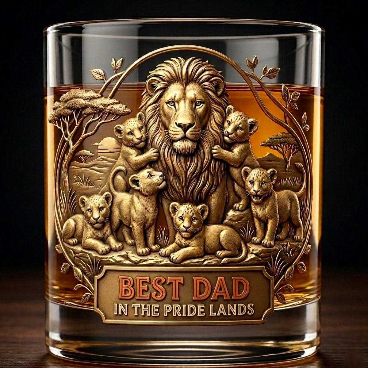 Best Dad In The Pride Lands Whiskey Glass - Personalized Father's Day