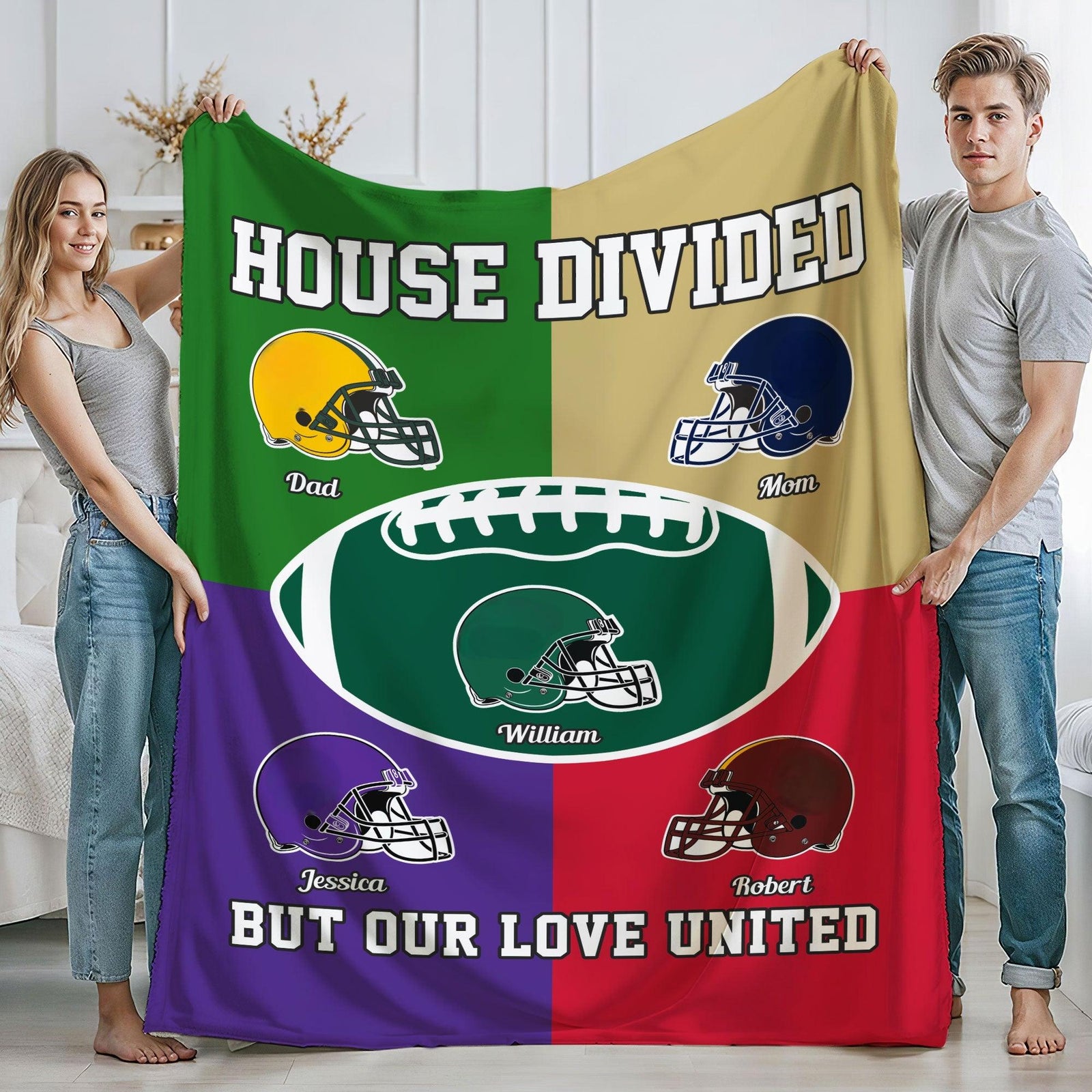 Personalized Multiple-color patchwork Blanket Gift for American Football Lovers, Family, Couple