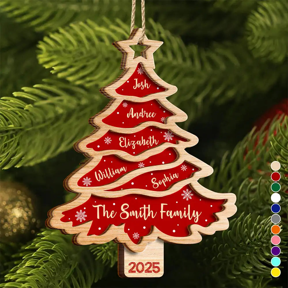 Christmas Tree Family Bestie Custom Names- Personalized 2-Layered Wooden Ornament