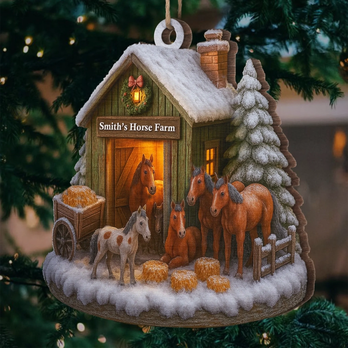 Custom Wood Ornament - Personalized Christmas Birthday Gifts For Women, Men - Christmas At The Horse Farm