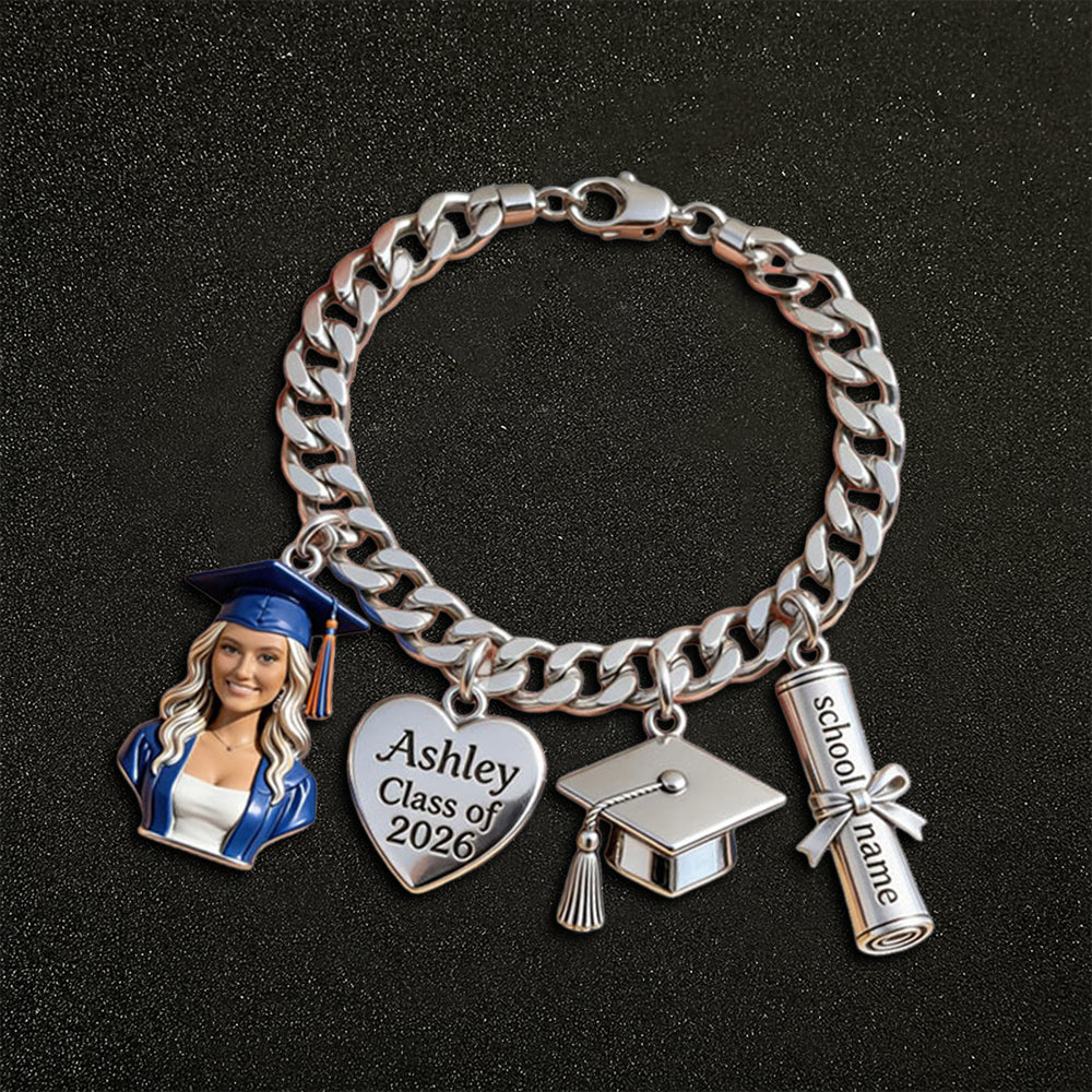 Class Of 2026 - Custom Photo Personalized Graduation Bracelet With Charms