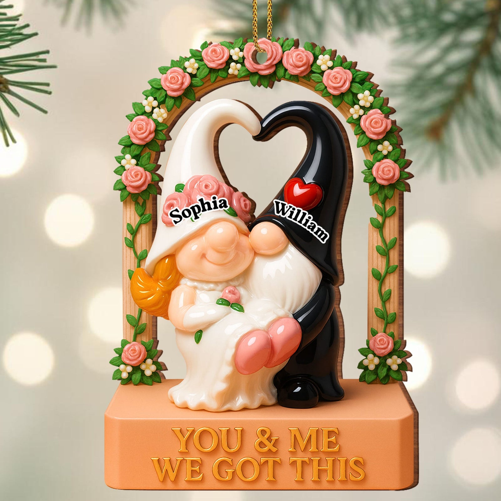 You & Me We Got This, Heart And Roses, Personalized Custom Wood Ornament, Gift For Couples