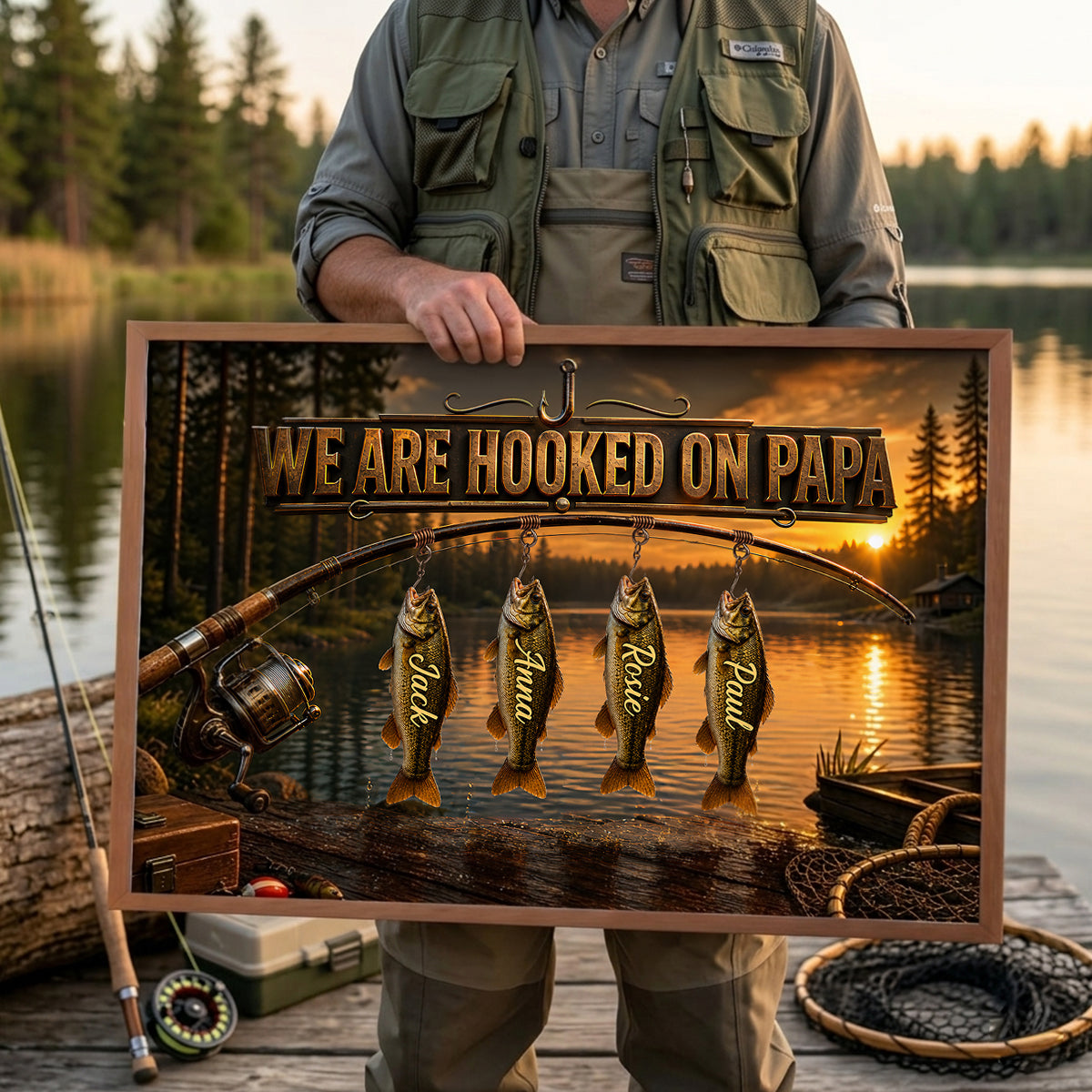 We Are Hooked On Papa Fishing - Personalized Canvas Poster