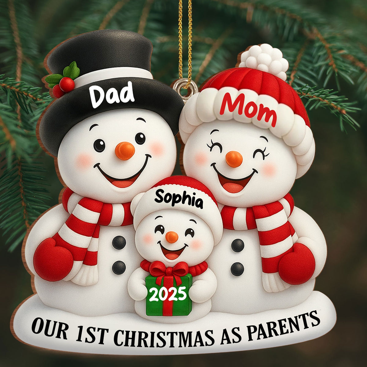Our 1st Christmas As Parents Snowmen Personalized Custom Wood Ornament