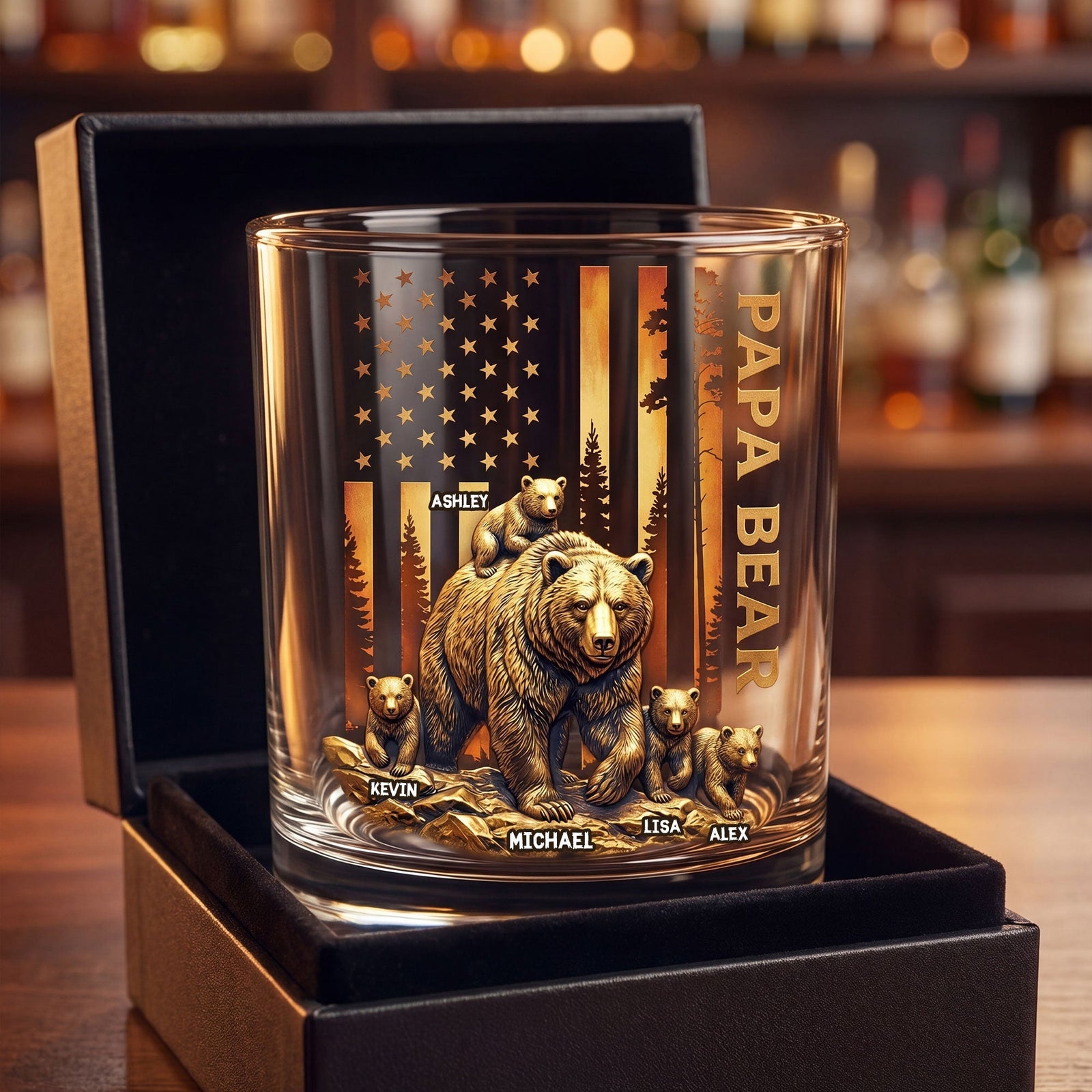 Papa Bear Whiskey Glass - Personalized Father's Day