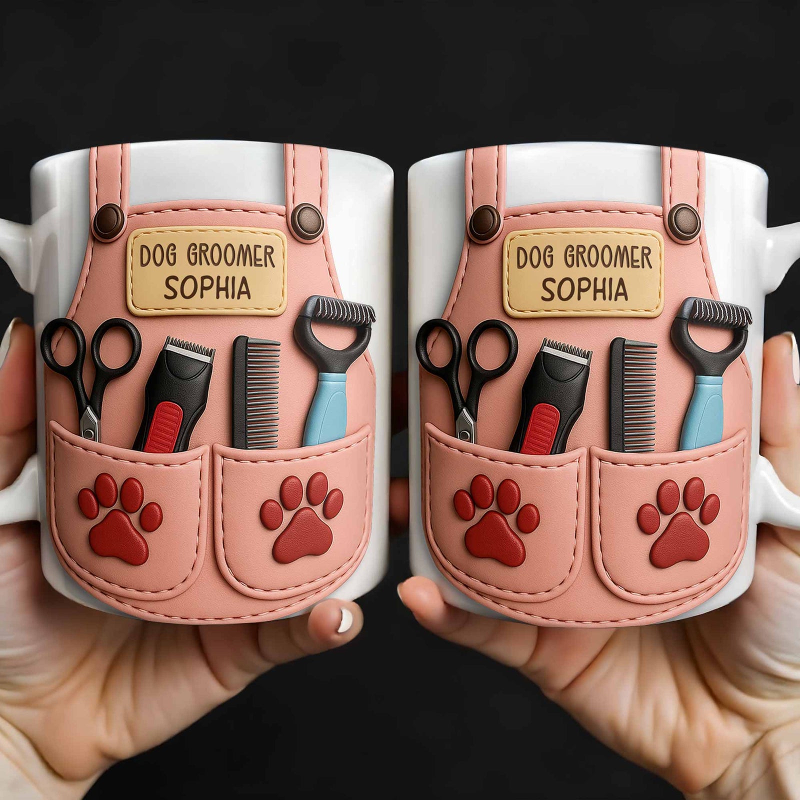 Personalized Dog Groomer, Scissors And Paw Prints Mug, Gift For Pet Care Professionals And Dog Lovers