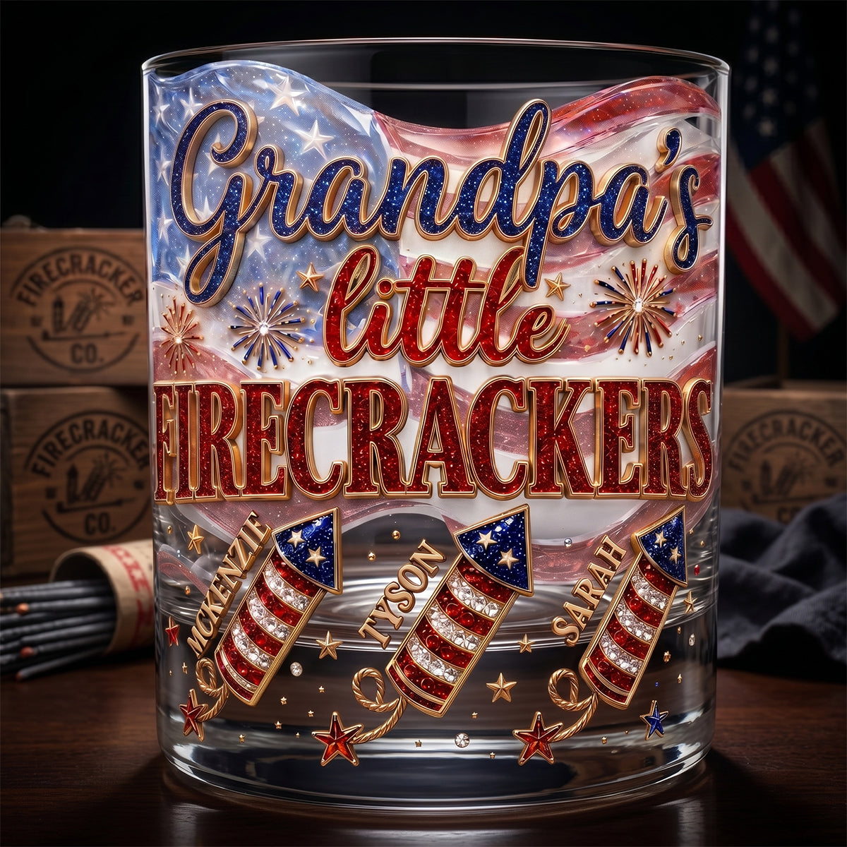 Firecrackers Drinking Whiskey Glass - Personalized Gifts For Grandpas