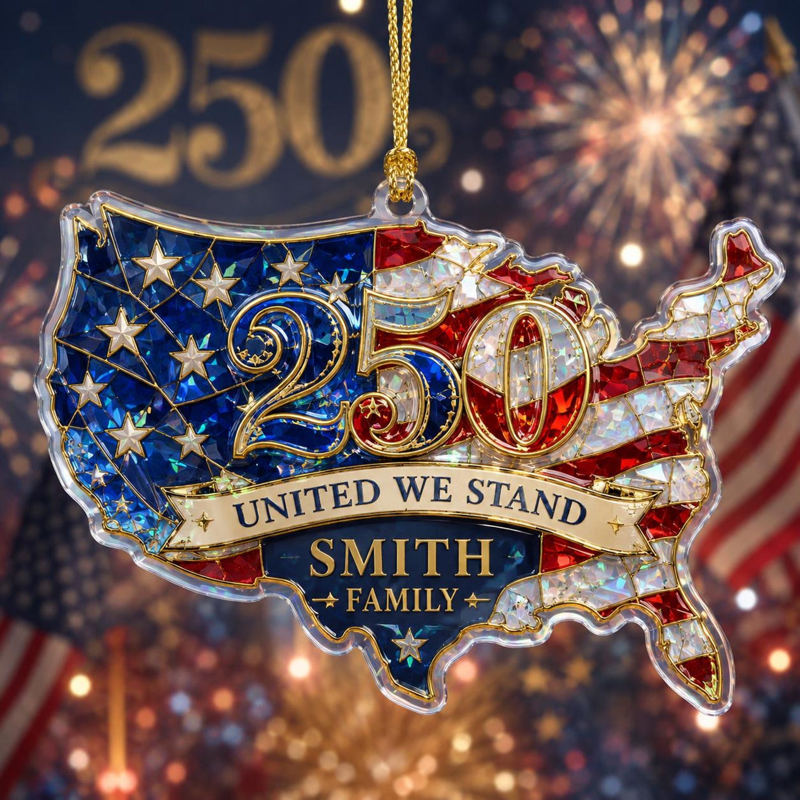 United We Stand USA Map Hologram Ornament - Personalized Custom Shape Acrylic Ornament