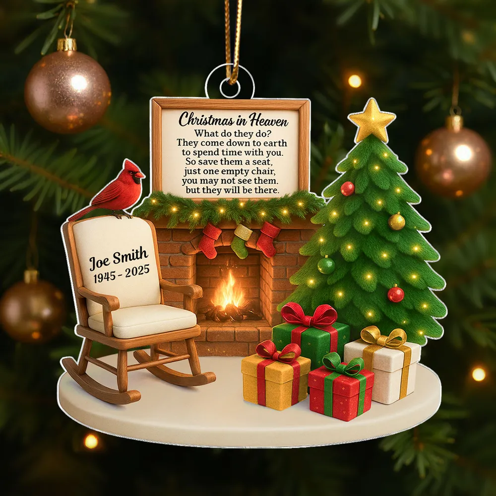 Christmas In Heaven Cardinal On Chair Personalized Acrylic Ornament Memorial Sympathy Gift