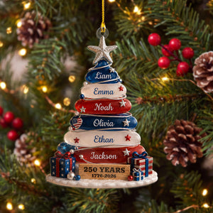 Blue, White & Red Stone Christmas Tree Ornament - Family Personalized Gift For USA 250th Anniversary