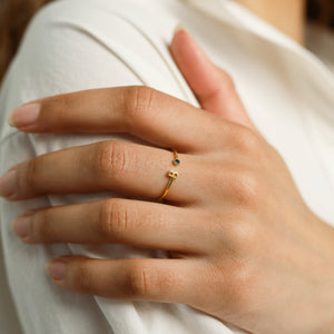 Personalized Initial Birthstone Ring,Dainty Ring for Women