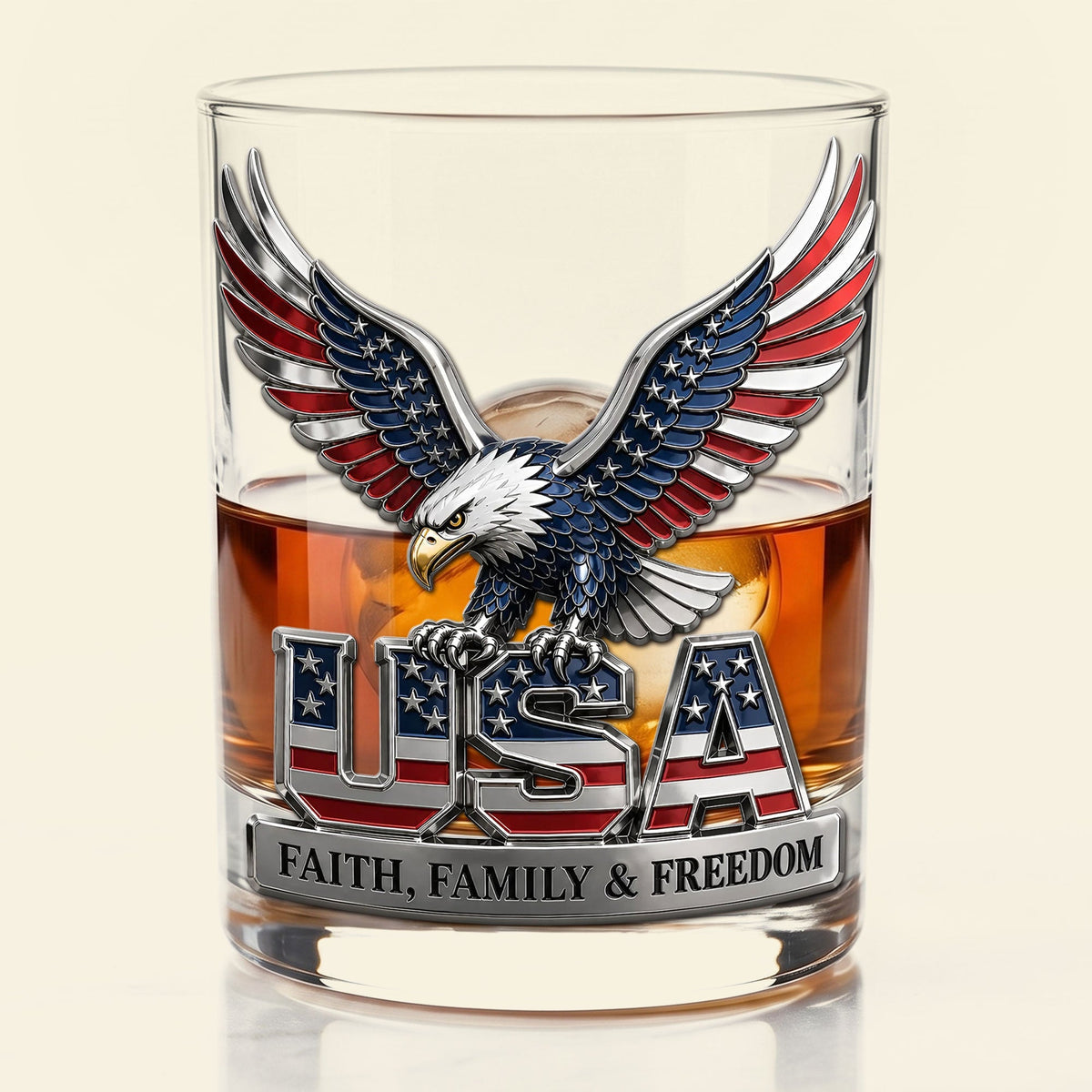 USA Strong Eagle Whiskey Glass - Personalized Gifts For Patriots