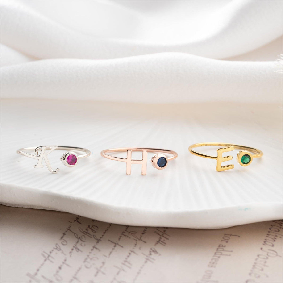 Personalized Initial Birthstone Ring,Dainty Ring for Women